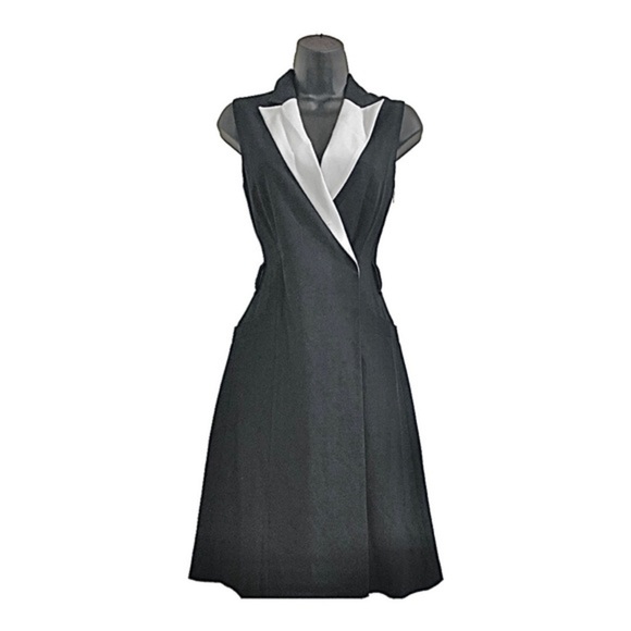 Calvin Klein black zip up white lapel tuxedo style sleeveless dress size 4 new - Picture 7 of 16